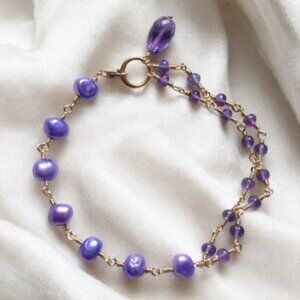 Purple Amethyst and Pearl Bracelet - Hand Made in Canada